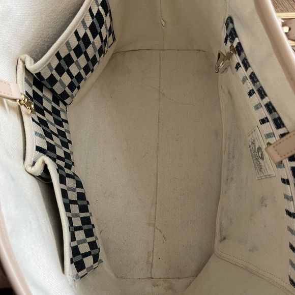 Spartina 449 Jetsetter Tote White Cream Blue Cream Stripe Geometric Large Travel - Picture 8 of 11